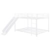 Full Size Metal Bunk Bed with Slide and Guardrails, White