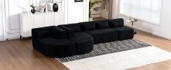 143.7" Upholstered Sofa with 2 Chaise Lounge,5 Back Pillows, Black