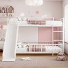 Full Size Metal Bunk Bed with Slide and Guardrails, White