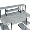 Grey and Black Office Desk with Open Shelves and Hutch