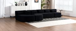 143.7" Upholstered Sofa with 2 Chaise Lounge,5 Back Pillows, Black