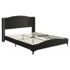 3 Pieces Bedroom Set. Queen Size Leather Upholstered Platform Bed, 2 Nightstands w/2 Drawers , Black