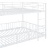 Full Size Metal Bunk Bed with Slide and Guardrails, White