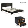 3 Pieces Bedroom Set. Queen Size Leather Upholstered Platform Bed, 2 Nightstands w/2 Drawers , Black