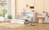 Full Size Murphy Wall Bed w/drawer, Sockets & USB Ports, Pulley Structure Design, White