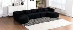 143.7" Upholstered Sofa with 2 Chaise Lounge,5 Back Pillows, Black