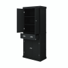 71" Kitchen Pantry Storage Cabinet, w/4 Doors, Drawer, 2 Adjustable Shelves, Freestanding-Black