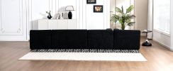 143.7" Upholstered Sofa with 2 Chaise Lounge,5 Back Pillows, Black
