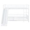 Full Size Metal Bunk Bed with Slide and Guardrails, White