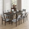 TOPMAX Farmhouse 9-Piece 83.9" Extendable Table,2 12" Removable Leaves, 8 Chairs, Espresso