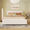 Queen size Platform Bed w/Stud Trim Headboard, Footboard, 4 Drawers, Velvet Fabric (Beige)