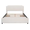 Queen size Platform Bed w/Stud Trim Headboard, Footboard, 4 Drawers, Velvet Fabric (Beige)