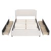 Queen size Platform Bed w/Stud Trim Headboard, Footboard, 4 Drawers, Velvet Fabric (Beige)