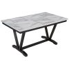 Modern 6-piece Dining Table w/4 Chairs & 1 Bench, w/Marbled Veneers, V-shaped Table Legs (White)