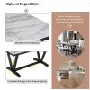 Modern 6-piece Dining Table w/4 Chairs & 1 Bench, w/Marbled Veneers, V-shaped Table Legs (White)