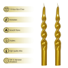 FCMSHAMD 9.8" Gold Spiral Taper Candles Sticks Unscented. Dripless Smokeless Pack of 2