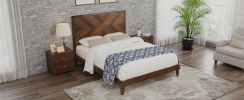 Mid-Century Modern Full Platform Bed Wood Slat Support, Walnut