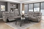 Double Reclining Sofa Microfiber, Plush Seating, Gray Solid Wood Frame