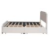 Queen size Platform Bed w/Stud Trim Headboard, Footboard, 4 Drawers, Velvet Fabric (Beige)