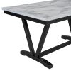 Modern 6-piece Dining Table w/4 Chairs & 1 Bench, w/Marbled Veneers, V-shaped Table Legs (White)
