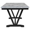 Modern 6-piece Dining Table w/4 Chairs & 1 Bench, w/Marbled Veneers, V-shaped Table Legs (White)