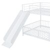 Full Size Metal Bunk Bed with Slide and Guardrails, White