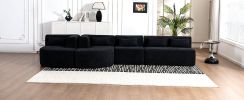 143.7" Upholstered Sofa with 2 Chaise Lounge,5 Back Pillows, Black