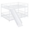 Full Size Metal Bunk Bed with Slide and Guardrails, White