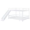 Full Size Metal Bunk Bed with Slide and Guardrails, White