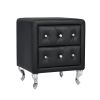 3 Pieces Bedroom Set. Queen Size Leather Upholstered Platform Bed, 2 Nightstands w/2 Drawers , Black