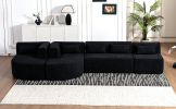 143.7" Upholstered Sofa with 2 Chaise Lounge,5 Back Pillows, Black