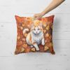 Turkish Van Cat in Fall Leaves Throw Pillow Machine Washable, Indoor/Outdoor 18Hx18W