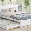 Queen Size Storage Platform Bed w/Pull Out Shelves, Twin XL Size Trundle, White