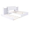 Queen Size Storage Platform Bed w/Pull Out Shelves, Twin XL Size Trundle, White