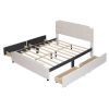 Queen size Platform Bed w/Stud Trim Headboard, Footboard, 4 Drawers, Velvet Fabric (Beige)
