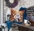Turkish Van Cat in Fall Leaves Throw Pillow Machine Washable, Indoor/Outdoor 18Hx18W