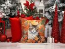 La Perm Cat in Fall Leaves Throw Pillow Machine Washable, Indoor/Outdoor 14Hx14W