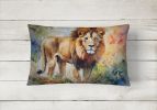NEW Watercolor Wildlife Throw Pillow Indoor/Outdoor Patio Washable, Lion 2953,12Hx16W