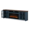 Bridgevine Home Nantucket 97 inch Fireplace TV Stand Console, Blue Denim and Whiskey Finish