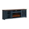 Bridgevine Home Nantucket 97 inch Fireplace TV Stand Console, Blue Denim and Whiskey Finish