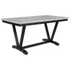 Modern 6-piece Dining Table w/4 Chairs & 1 Bench, w/Marbled Veneers, V-shaped Table Legs (White)