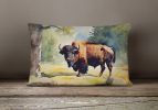 Watercolor Wildlife Throw Pillow Indoor/Outdoor Washable, American Bison 2871,12Hx16W