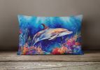Nautical Collection Throw Pillow Throw Indoor/Outdoor Washable, Dolphin 2783,12Hx16W