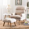 Click Clack Chair w/Ottoman Beige Fabric Oak Finish Legs