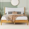 Queen Size, Solid Wooden Bed w/Teddy Velvet Cushion Headboard, Enhanced by Support Feet