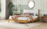 Queen Size, Solid Wooden Bed w/Teddy Velvet Cushion Headboard, Enhanced by Support Feet