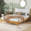 Queen Size, Solid Wooden Bed w/Teddy Velvet Cushion Headboard, Enhanced by Support Feet