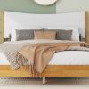 Queen Size, Solid Wooden Bed w/Teddy Velvet Cushion Headboard, Enhanced by Support Feet