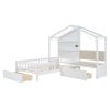 Twin Size House Bed w/Sofa, Charging Station, Shelves, 2 Drawers, White