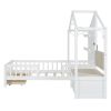 Twin Size House Bed w/Sofa, Charging Station, Shelves, 2 Drawers, White